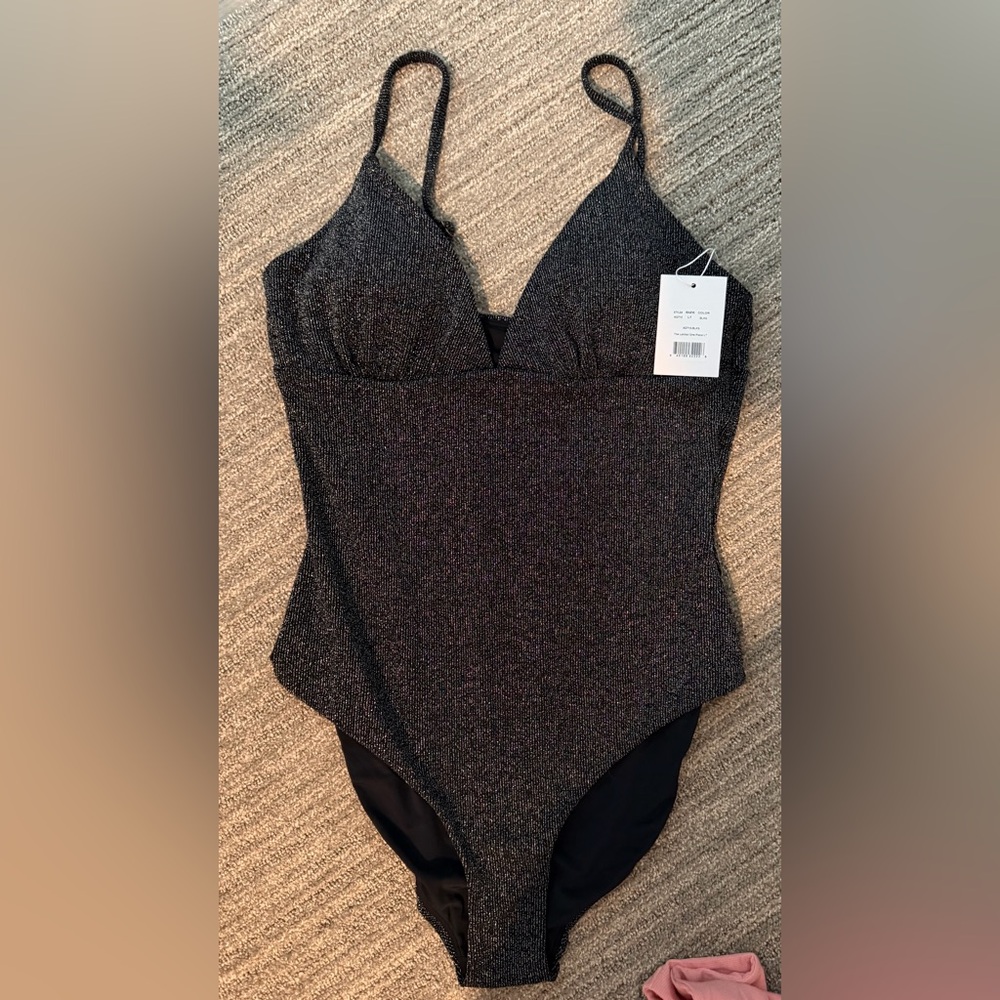 Andie The Lanikai - Lurex Rib - Black Silver - Long Torso Size L. LONG TORSO. - Picture 5 of 8